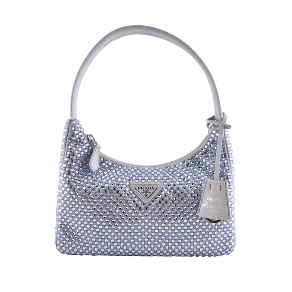 Prada Re-Edition 2000 Purple Crystal Nylon Shoulder Top Handle Mini Hobo Bag - Picture 1 of 9